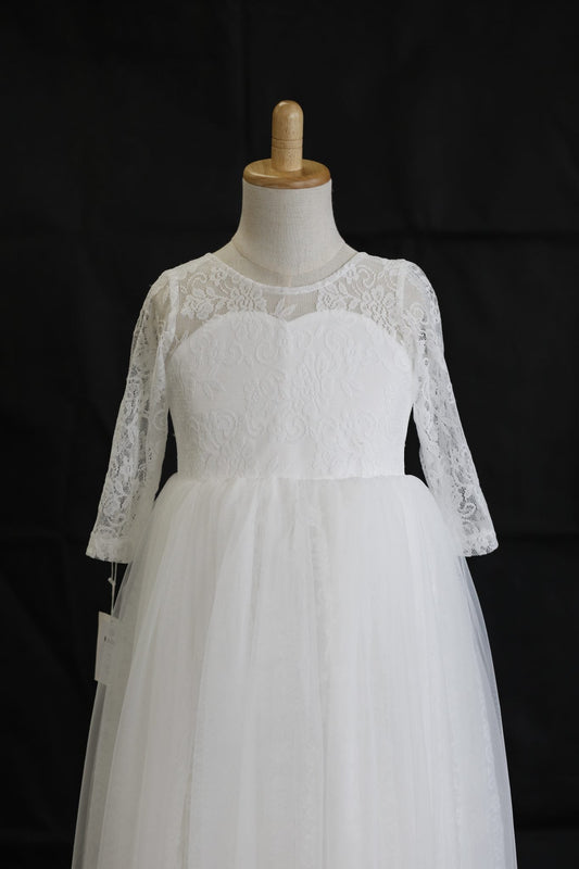 KATIE Column Full-length Flower Girl / Communion Dress – lace and tulle