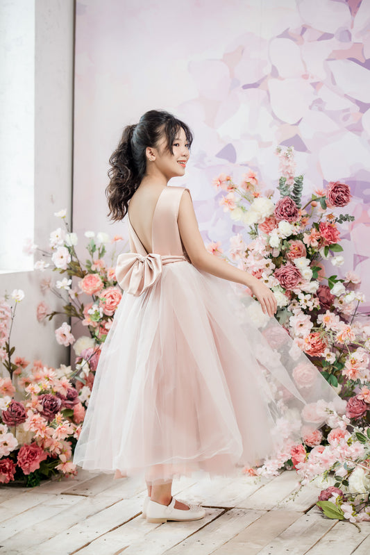Cassia Ball Gown Full-length Flower Girls / Communion Dress - Satin and Tulle