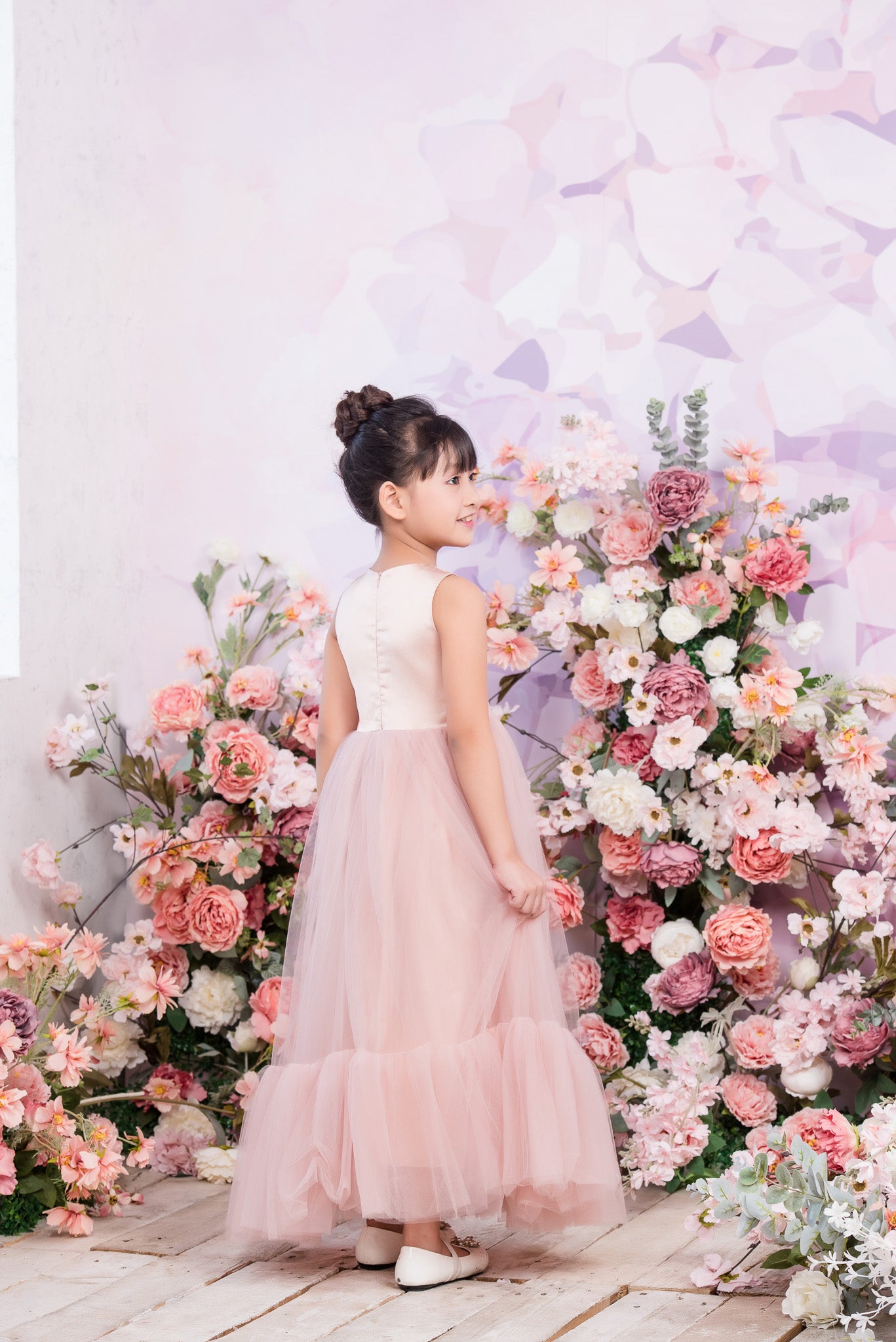 ROSE Ball Gown Full-length Flower Girl Dress / Satin and Tulle