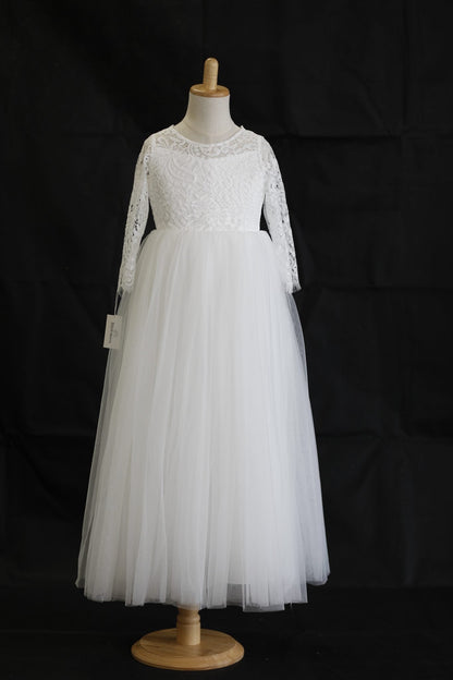 Rosa A-Line full-length Flower Girl Dress/ Communion Dress - lace and tulle