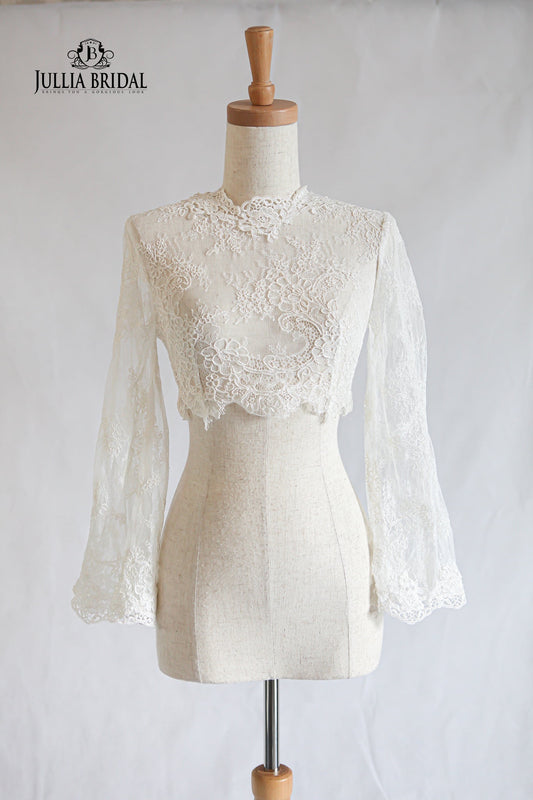 HIGH NECK FLORAL LACE LONG SLEEVES | Boleros