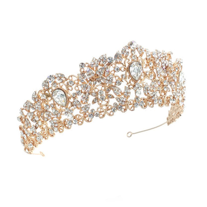 Rose gold tiara with crystals on a white background