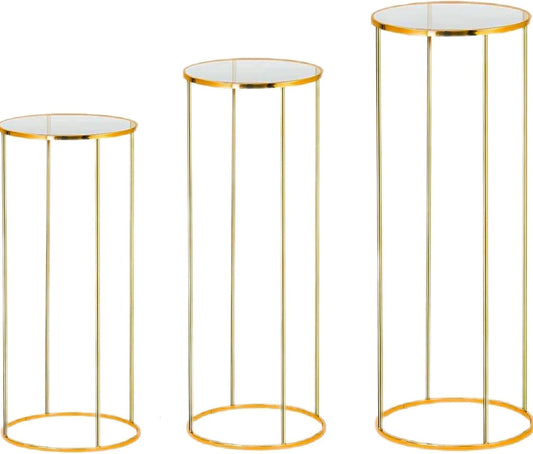 3 Piece Gold Metal Cylinder Display Stand
