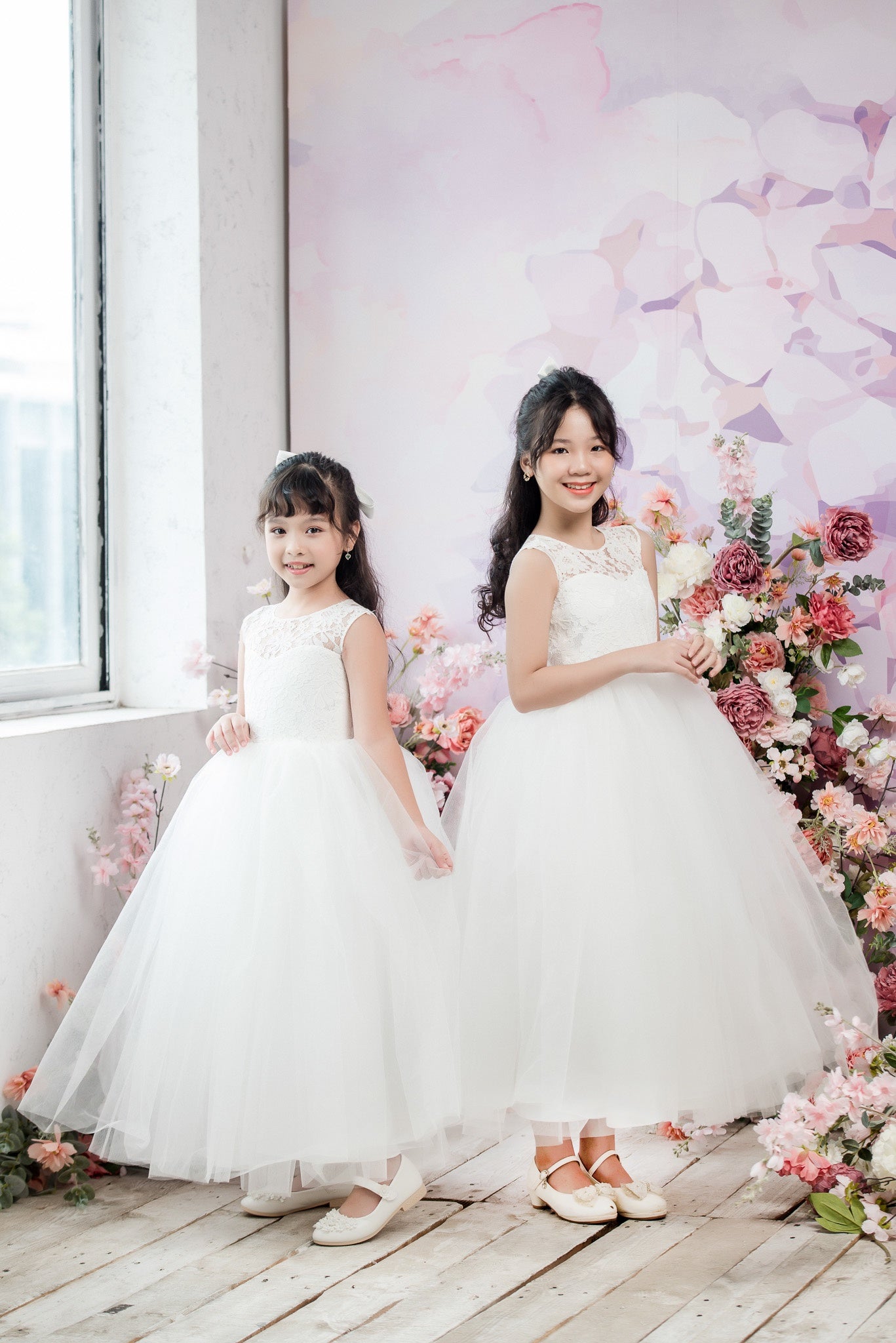 AVA Ball Gown Full-length Flower Girl / Communion Dress - Lace and Tulle