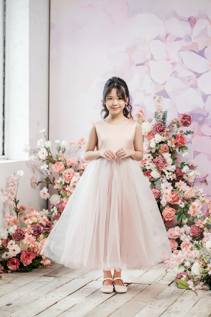 Cassia Ball Gown Full-length Flower Girls / Communion Dress  - Satin and Tulle