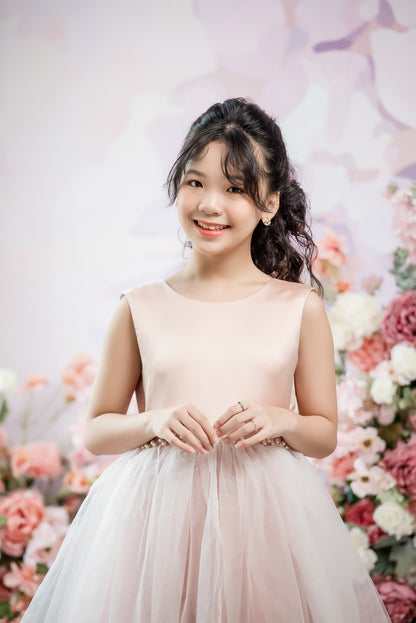 Cassia Ball Gown Full-length Flower Girls / Communion Dress  - Satin and Tulle