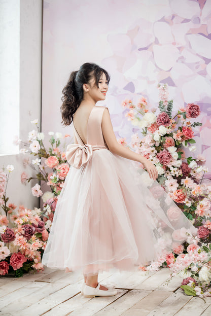 Cassia Ball Gown Full-length Flower Girls / Communion Dress  - Satin and Tulle