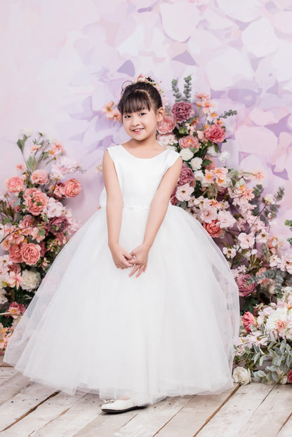 Cassia Ball Gown Full-length Flower Girls / Communion Dress  - Satin and Tulle