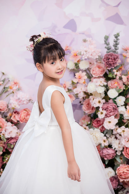 Cassia Ball Gown Full-length Flower Girls / Communion Dress  - Satin and Tulle