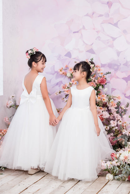 Cassia Ball Gown Full-length Flower Girls / Communion Dress  - Satin and Tulle