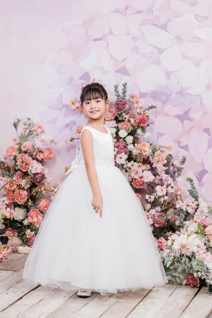 Cassia Ball Gown Full-length Flower Girls / Communion Dress  - Satin and Tulle