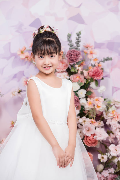 Cassia Ball Gown Full-length Flower Girls / Communion Dress  - Satin and Tulle