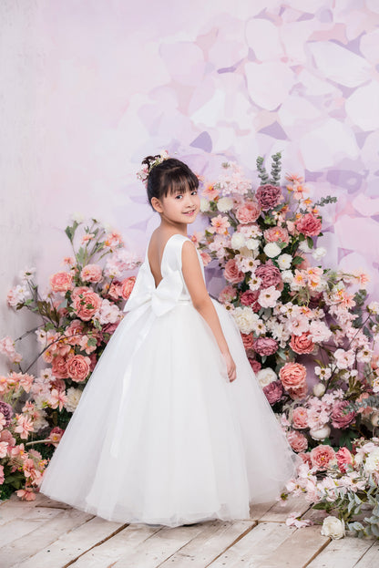 Cassia Ball Gown Full-length Flower Girls / Communion Dress  - Satin and Tulle