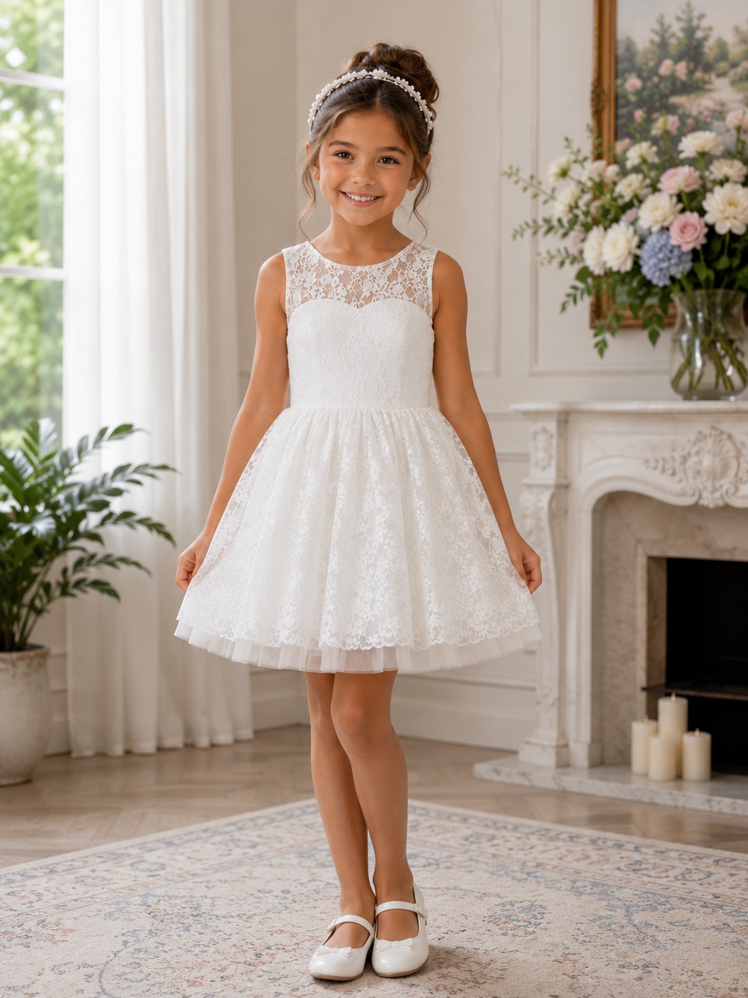 LILY Princess Knee-Length Flower Girl / Communion Dress – lace and tulle