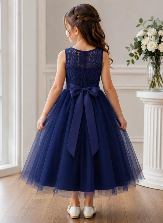 SOPHIA Aline/Princess Ankle-length Flower Girl Dress–Tulle / Lace Navy Blue