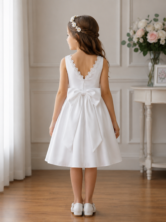 ALEXA A-Line knee-length Flower Girl / Communion Dress - silk