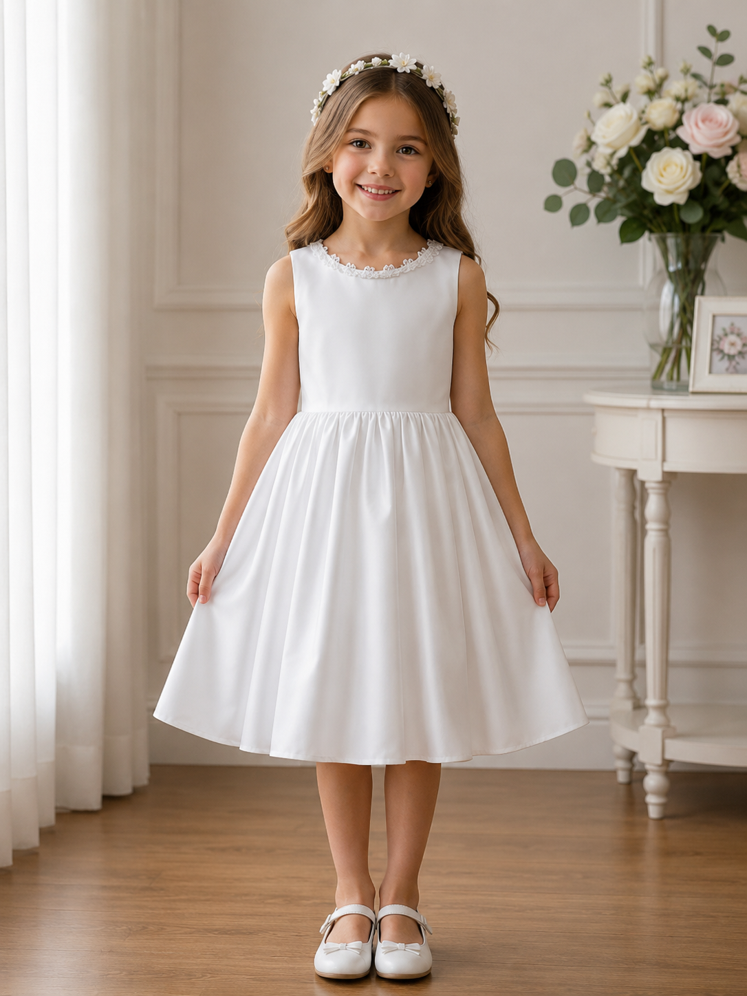 ALEXA A-Line knee-length Flower Girl / Communion Dress - silk