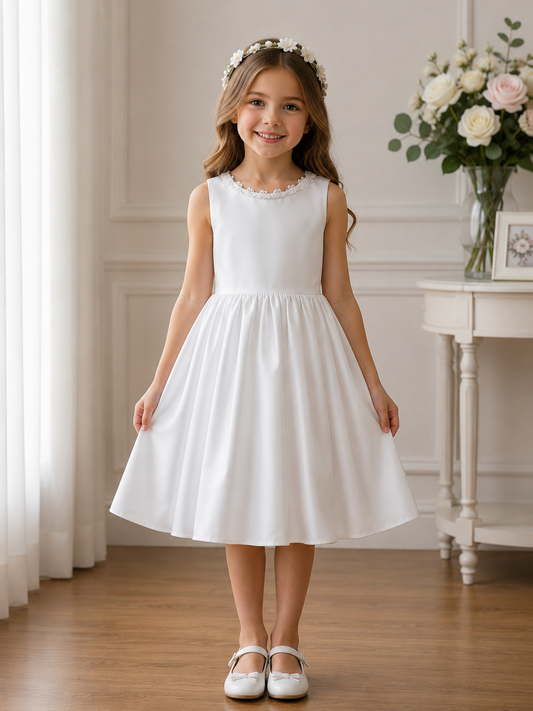 ALEXA A-Line knee-length Flower Girl / Communion Dress - silk