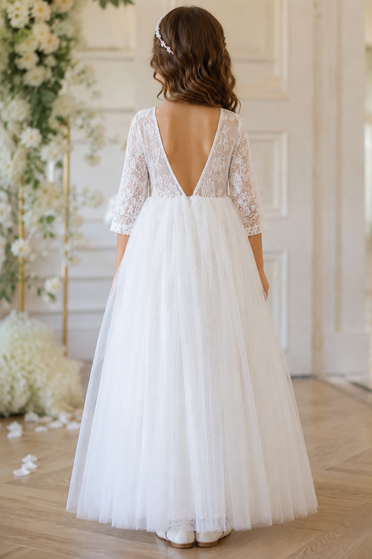 KATIE Column Full-length Flower Girl / Communion Dress – lace and tulle