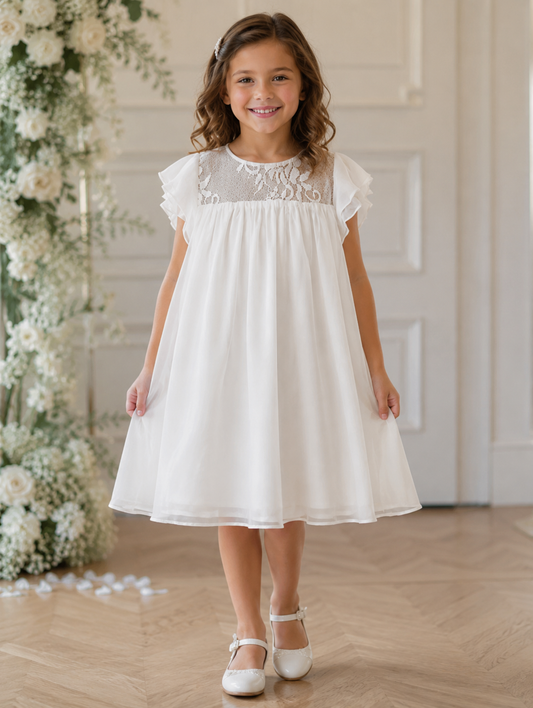 Mia A-Line Tea-length Flower Girl Dress - Sparkle chiffon