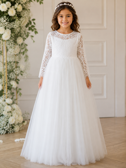 Rosa A-Line full-length Flower Girl Dress/ Communion Dress - lace and tulle