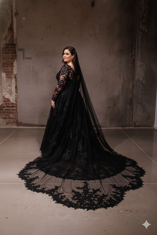 BLACK ROYAL | Royal Cathedral Scalloped Lace Veil