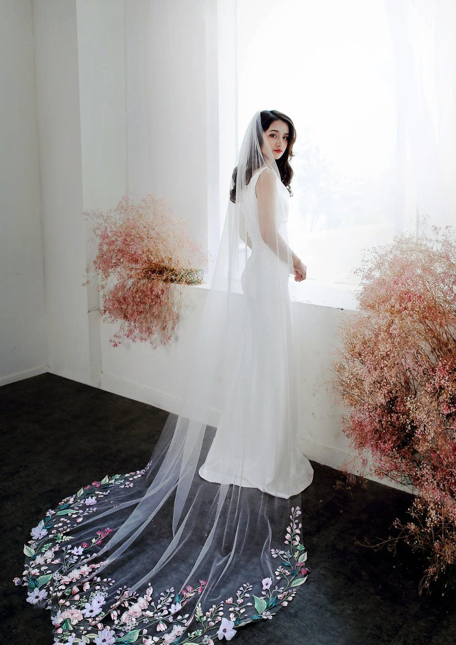 VENUS | 3D  Embroidery Color Flower Veil