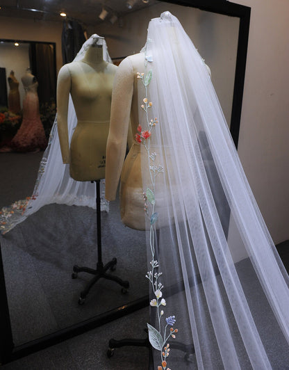 THALIA | 3D  Embroidery Color Flower Veil