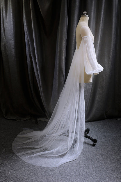 VESTA | Pleated Floor Cape Veil