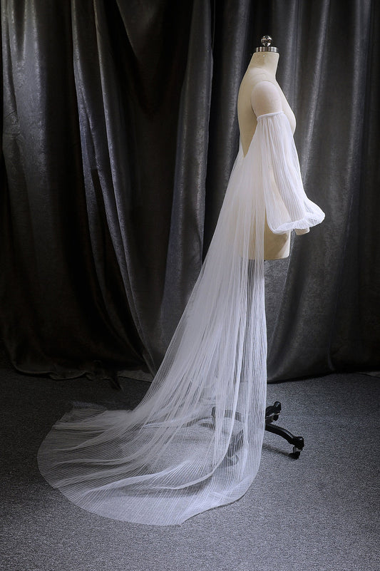 VESTA | Pleated Floor Cape Veil