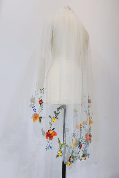 AURA | 3D Embroidery Color Flower Veil No1