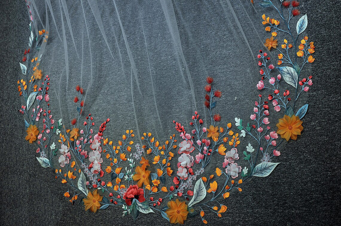 JUNO | 3D Embroidery Color Flower Lace Veil