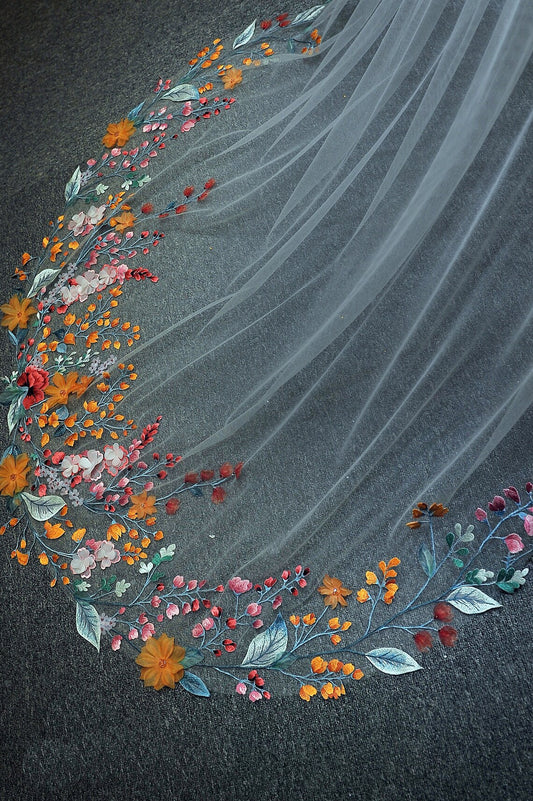 JUNO | 3D Embroidery Color Flower Lace Veil