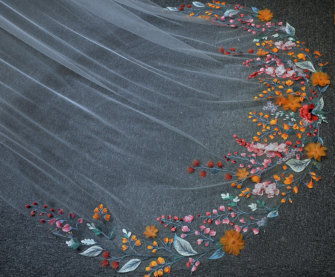 JUNO | 3D Embroidery Color Flower Lace Veil