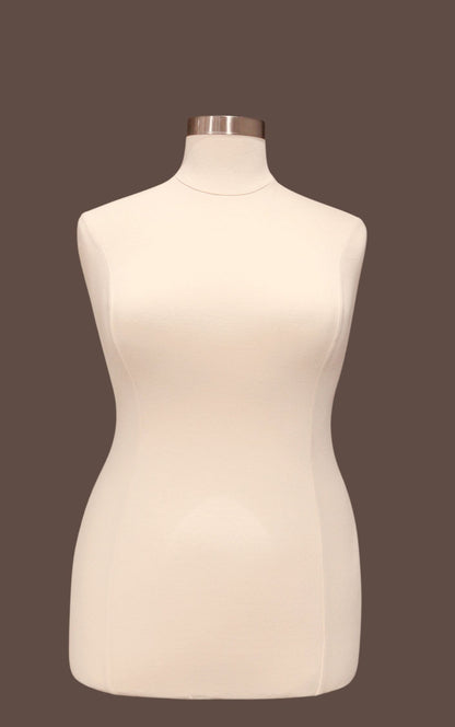 Beige mannequin torso on a dark brown background