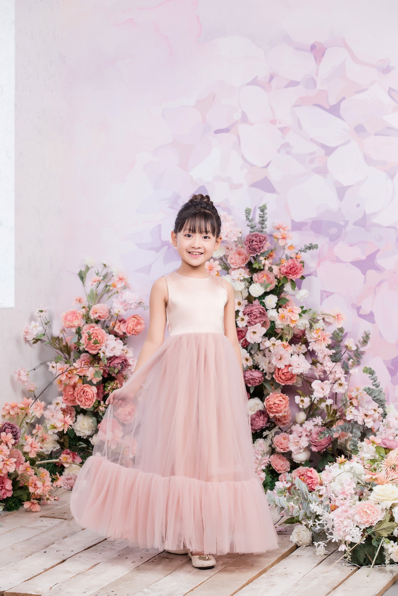 ROSE Ball Gown Full-length Flower Girl Dress / Satin and Tulle