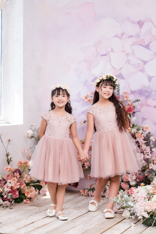 Sage A-Line knee-length Flower Girl Dress - Lace and Tulle