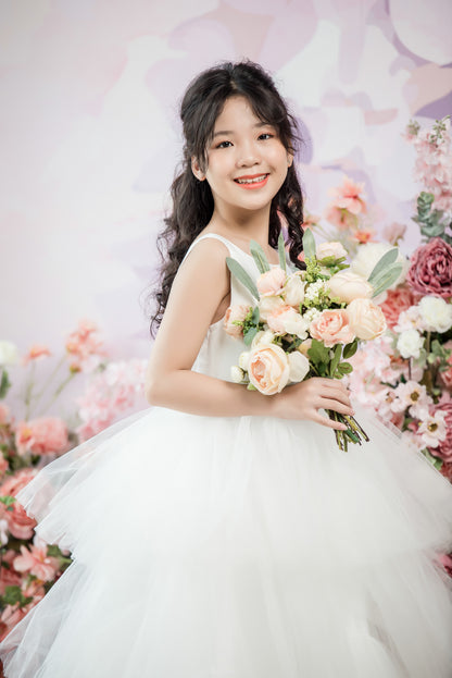 TINA Ball Gown Floor-Length Flower Girl Dress /Communion Dress-3 Layers Ruffles Skirts