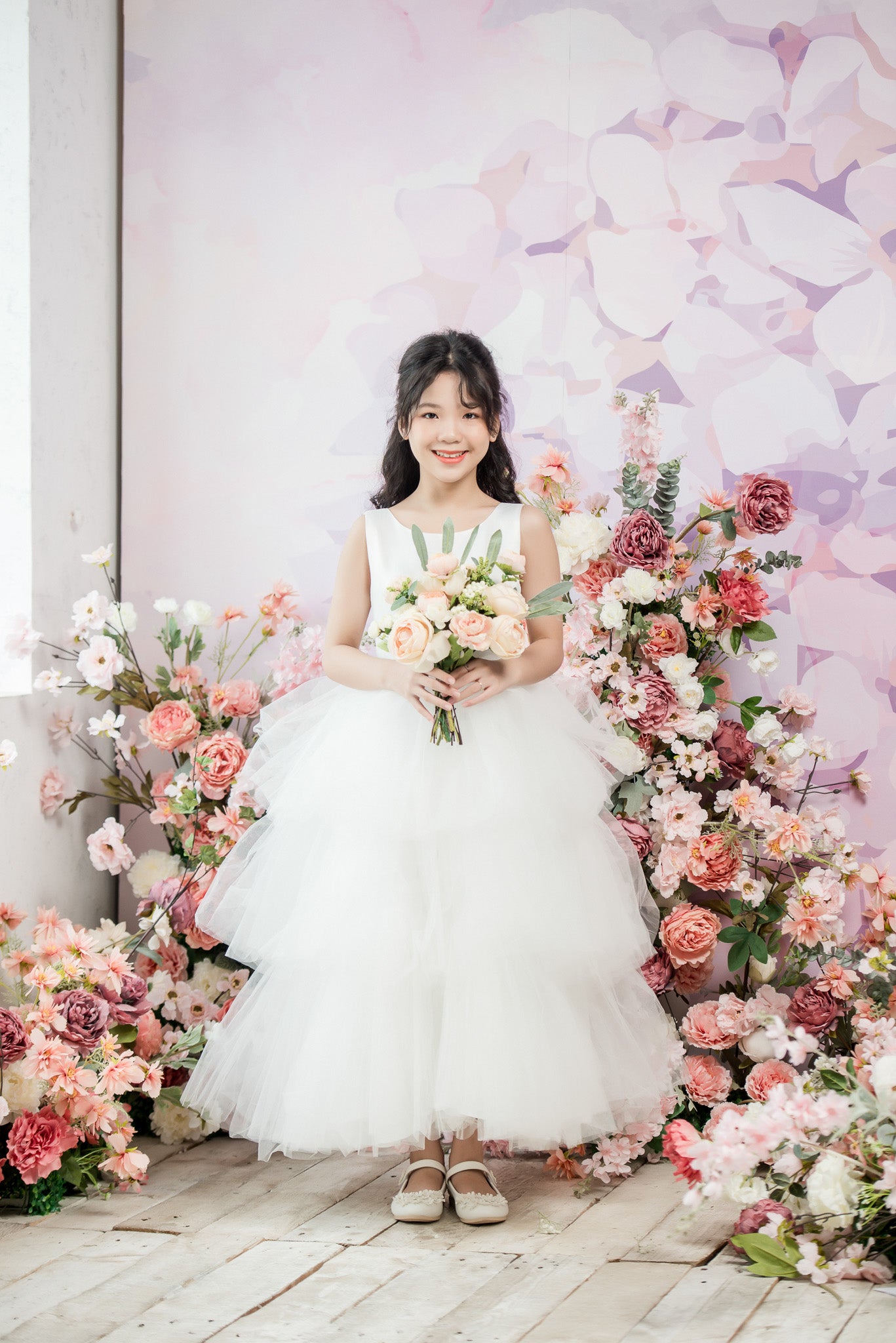 TINA Ball Gown Floor-Length Flower Girl Dress / 3 Layers Ruffles Skirts