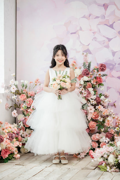 TINA Ball Gown Floor-Length Flower Girl Dress /Communion Dress-3 Layers Ruffles Skirts
