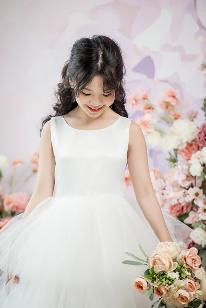 TINA Ball Gown Floor-Length Flower Girl Dress /Communion Dress-3 Layers Ruffles Skirts