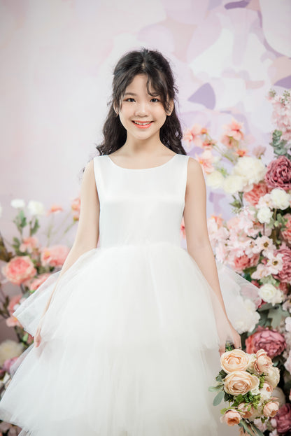 TINA Ball Gown Floor-Length Flower Girl Dress /Communion Dress-3 Layers Ruffles Skirts