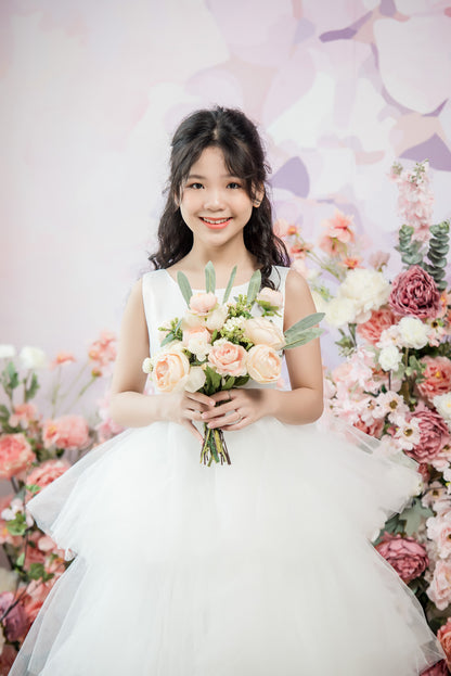 TINA Ball Gown Floor-Length Flower Girl Dress /Communion Dress-3 Layers Ruffles Skirts