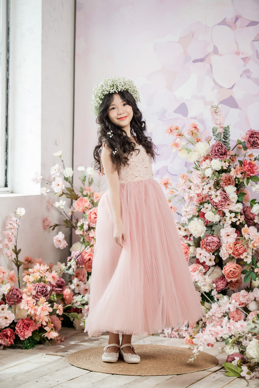 Tulip Ball Gown Full-length Flower Girl Dress - Lace and Tulle