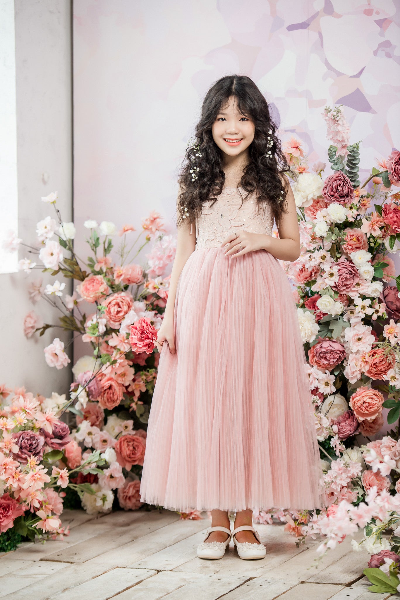 Tulip Ball Gown Full-length Flower Girl Dress - Lace and Tulle