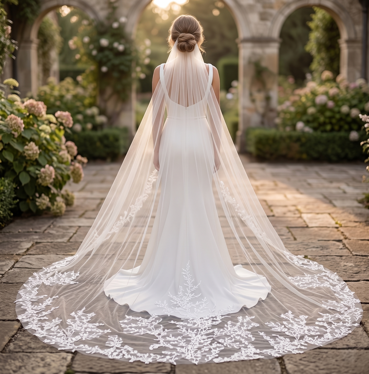 SELENE | Floral Cathedral Lace Veil