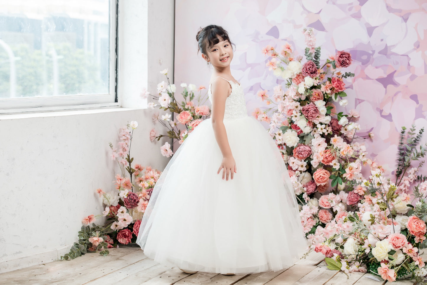 DORA Ball Gown Full-Length Flower Girl / Communion  Dress - Lace and Tulle