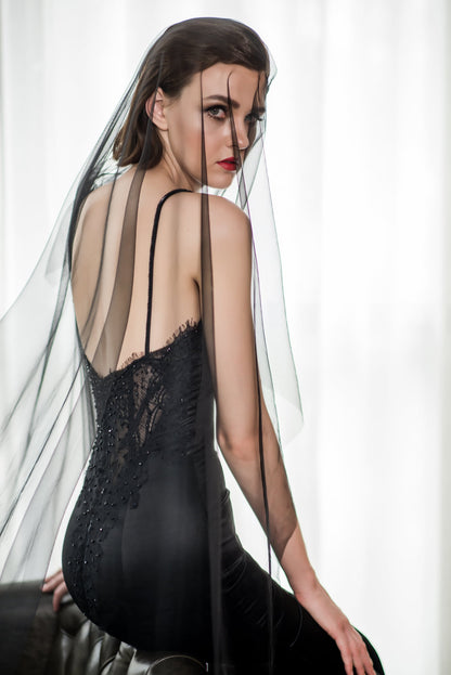 BLACK TULLE | Cathedral Plain Veil