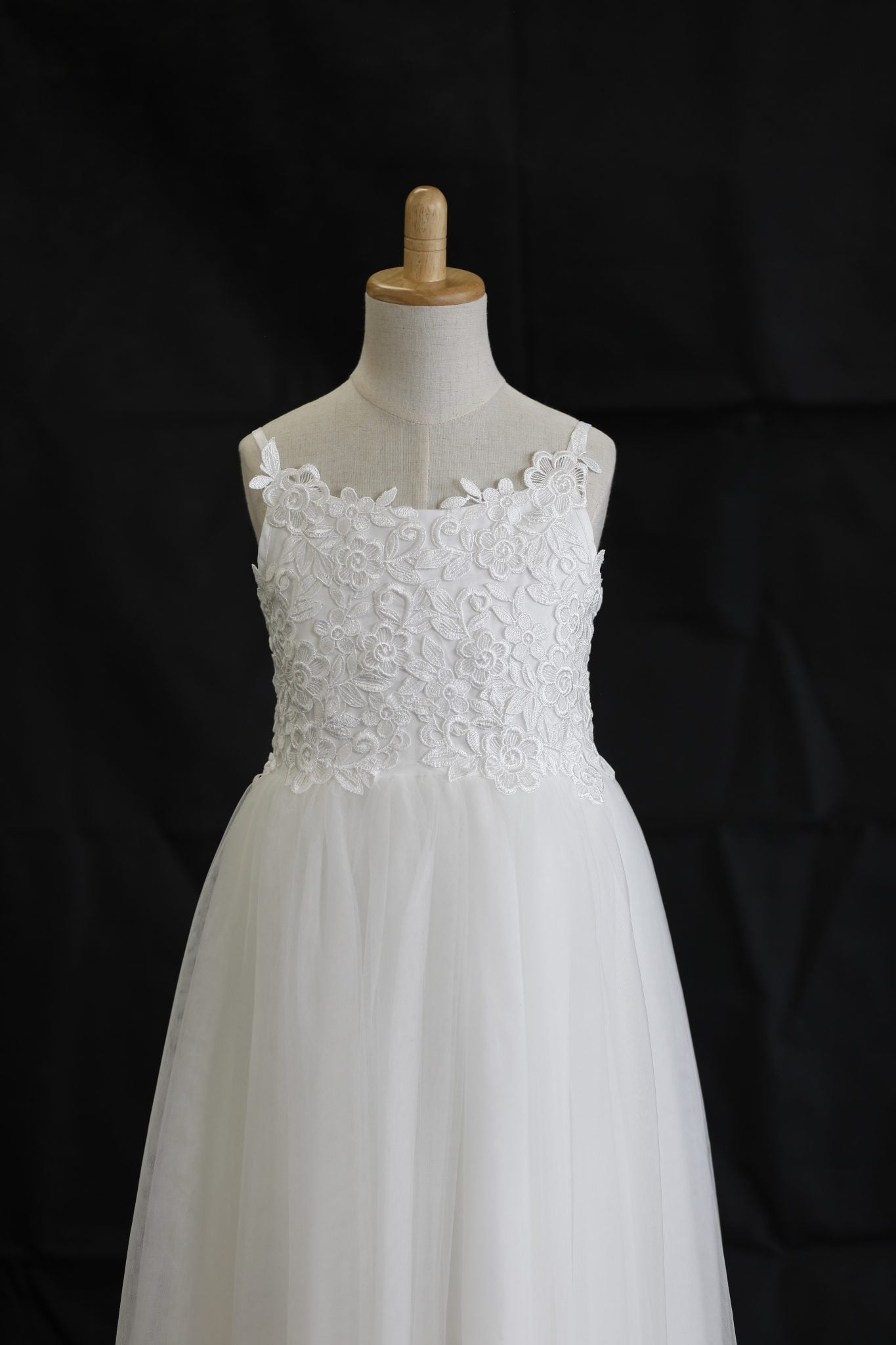 OLIVIA Ball Gown Ankle-Length Flower Girl / Communion Dress - Tulle/ Lace Spaghetti Strap